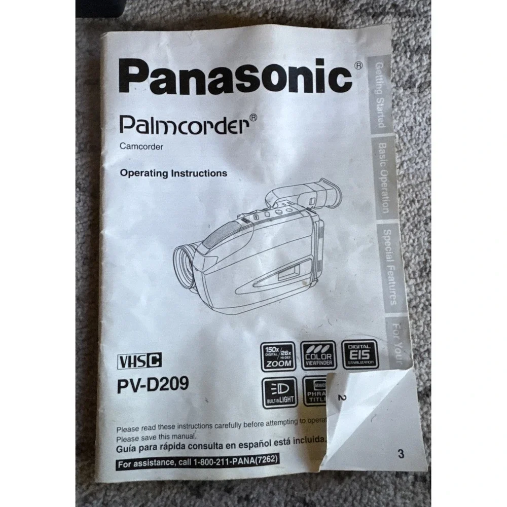 Panasonic PV-D209D PalmCorder VHS-C Camcorder Video Recorder Camera Tested Works